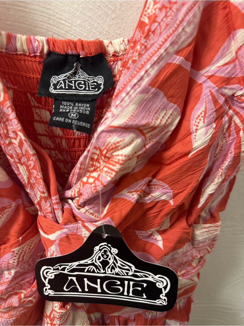 NWT Angie Womens Coral Floral Tie Front Wide Leg Jumpsuit Medium - Picture 5 of 9